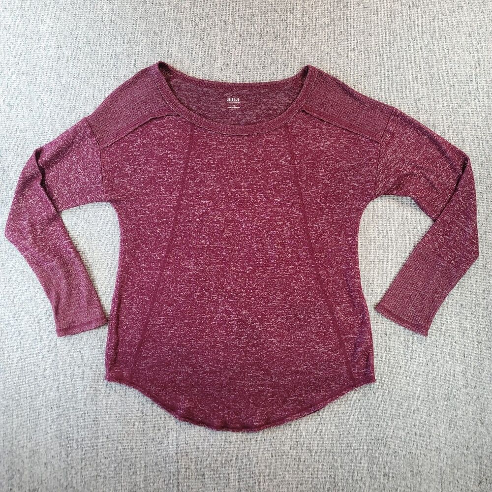 ana A New Approach Womens Medium Maroon Space Dye Thermal Waffle Knit Top Shirt